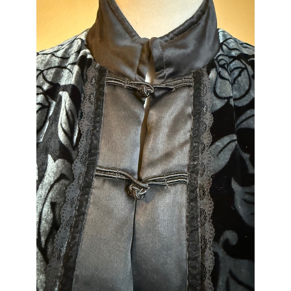 Black Velvet Rose Floral silk Jacket coat S boho whimsigoth fairy Y2K vintage - Picture 2 of 10